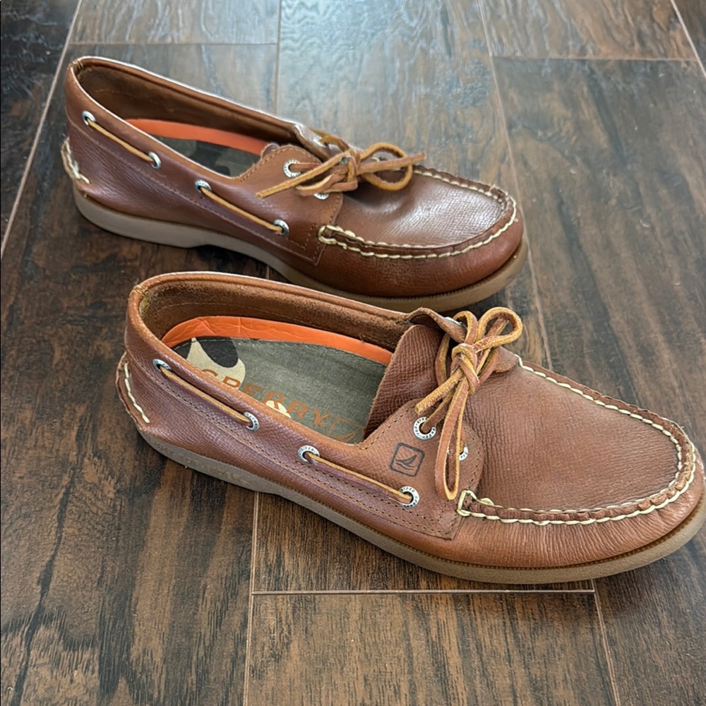 Sperry Brown and Tan Boat Shoes with Leather Laces